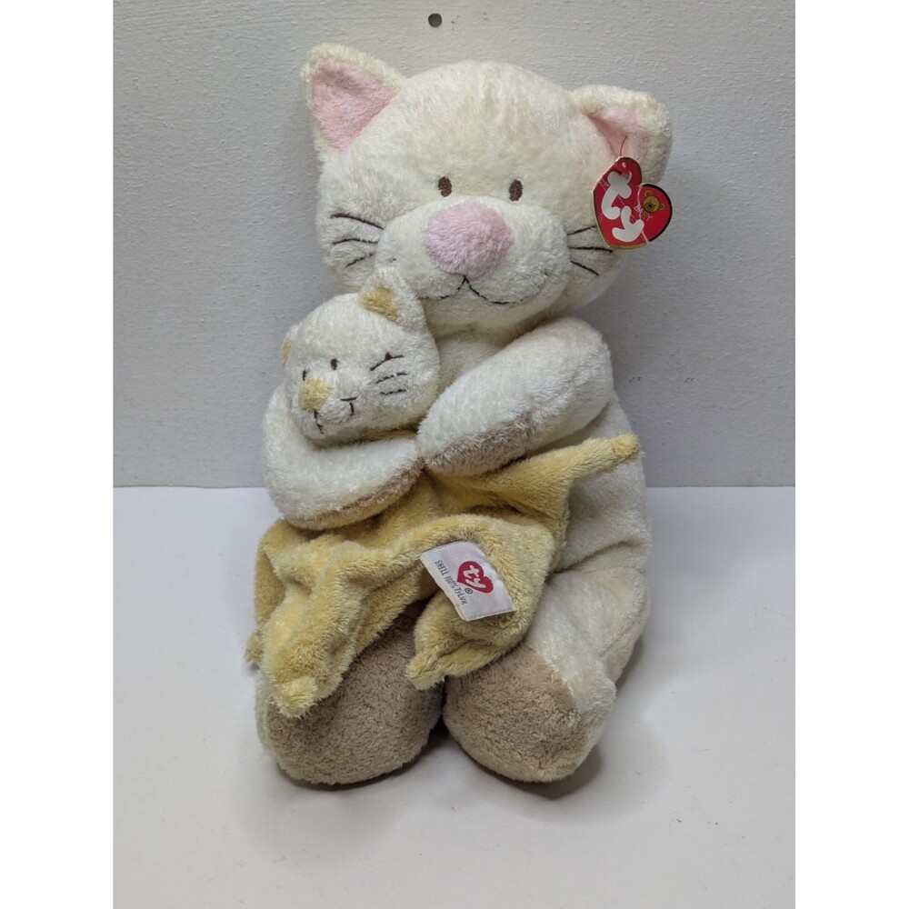 Ty Pluffies Cuddlekitty Cat Blanket Lovey Tylux Plush 12" Cream 2003 Vintage